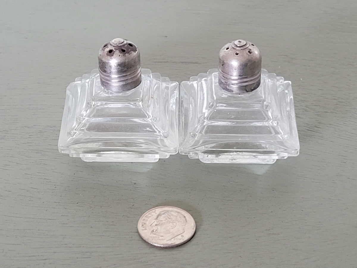 Vintage Square Glass Mini Salt & Pepper Shaker Pair Small / Tiny 1 Cube  Shakers