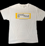 White tee shirt with Good Find Logo and website address
