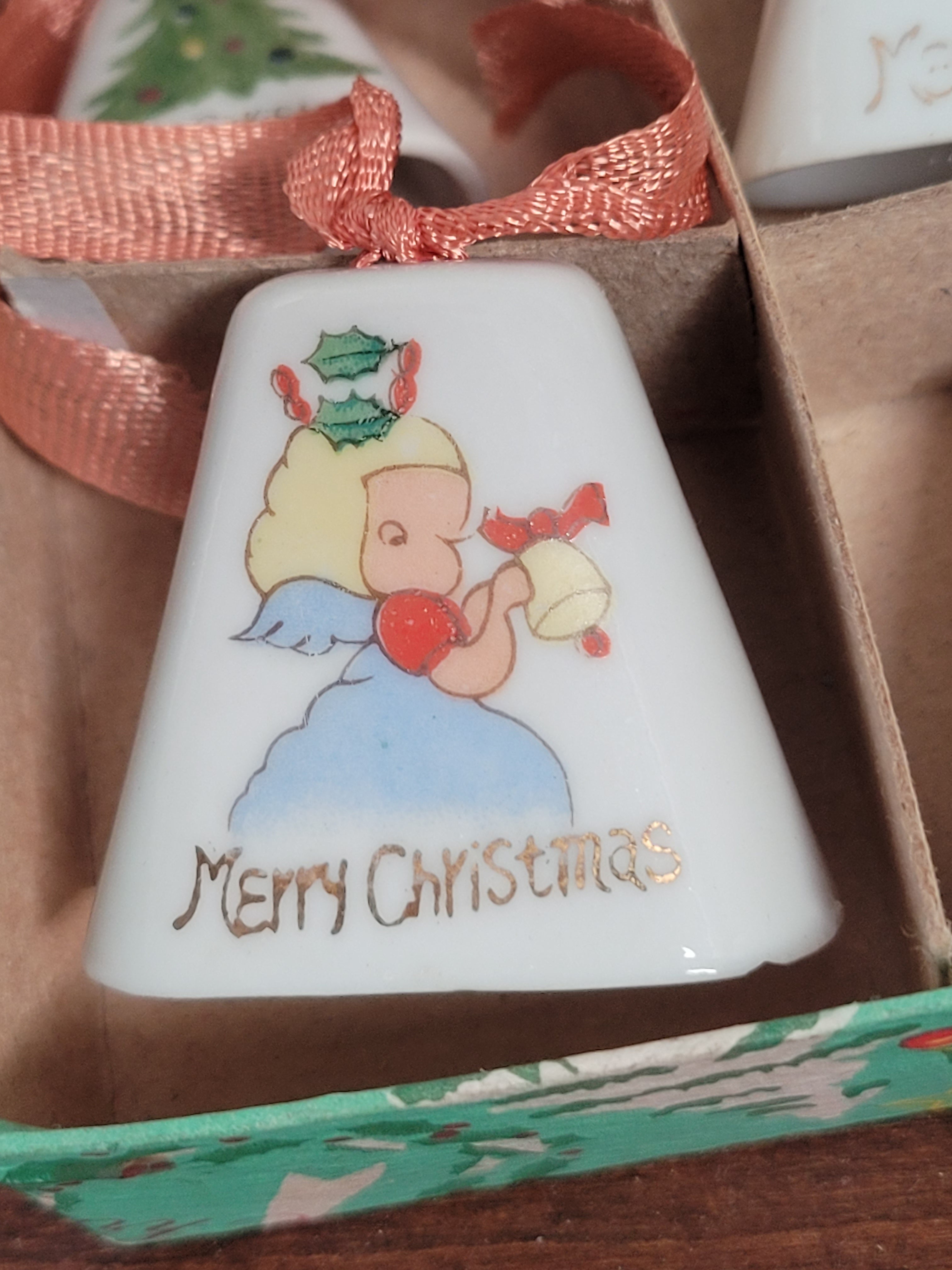 Vintage Porcelain Japanese Painted Bell Christmas Ornaments