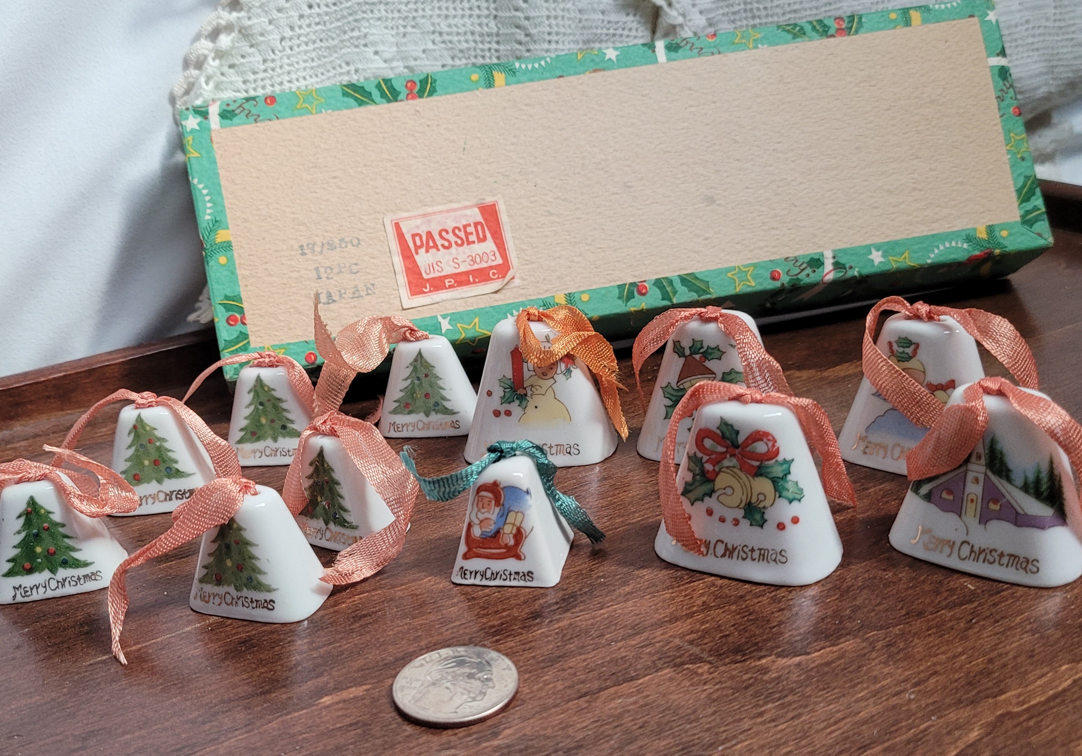 Vintage Porcelain Japanese Painted Bell Christmas Ornaments