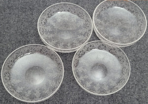 Vintage Etched Glass Fruit or Dessert Bowl set of 4