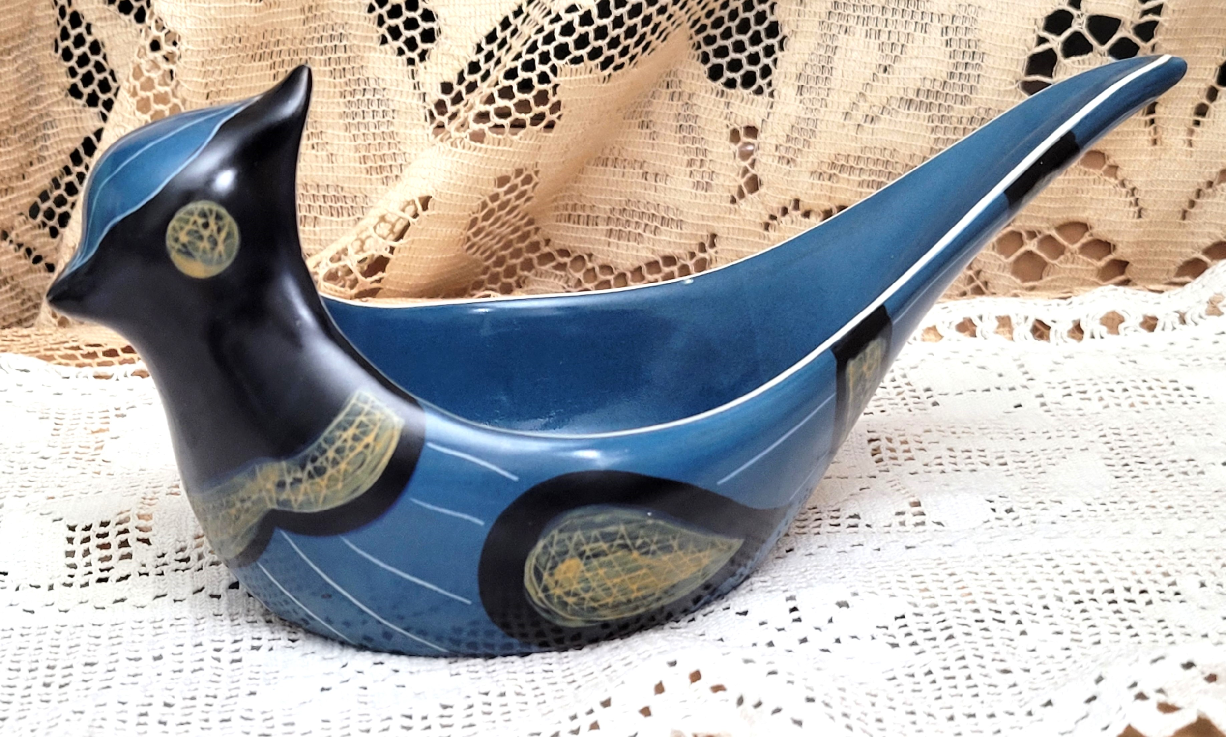 Vintage Gantofta Ceramic Blue Bird Dish
