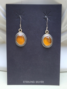 Sterling and Amber Oval Caboshon Earrings