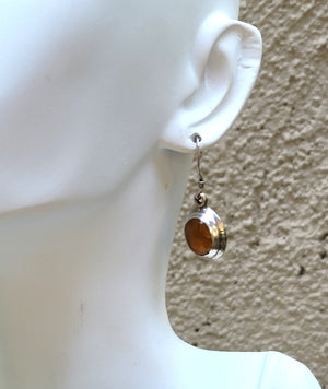 Sterling and Amber Oval Caboshon Earrings