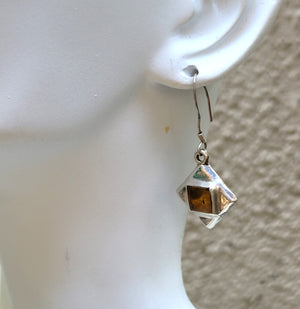 Sterling and Amber Square Cabochon Earrings