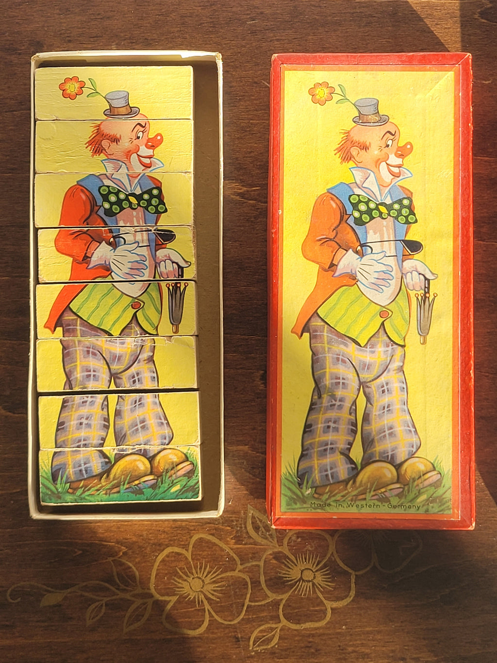 Vintage Wood Block Clown Puzzle