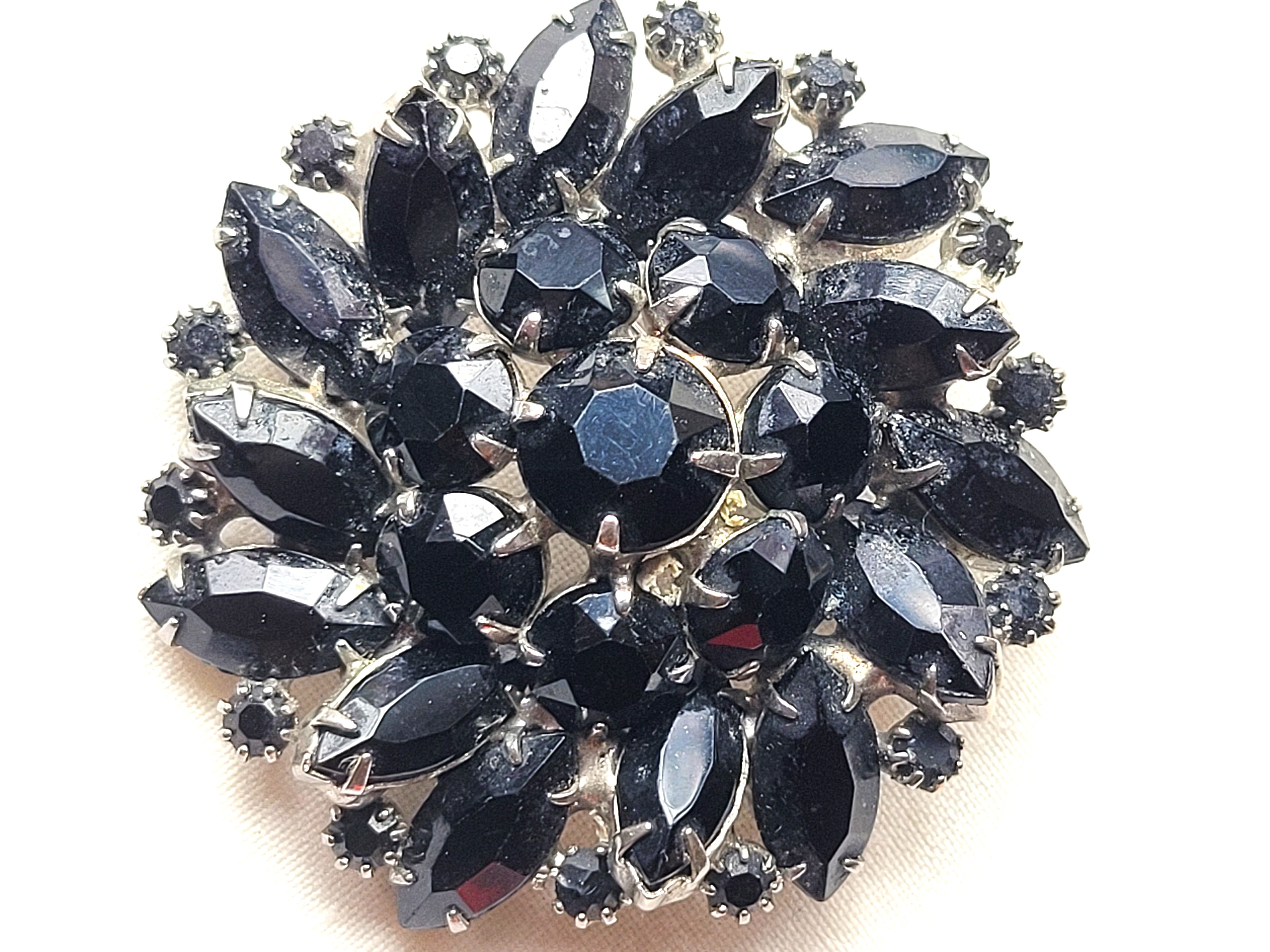 Vintage Black and Chrome Brooch Pin by Weiss