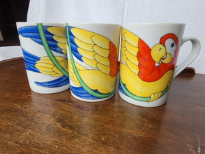 Fitz & Floyd "Parrot-in-Ring" Mugs, set of 3