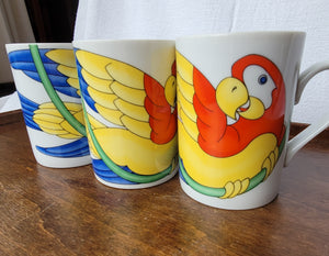 Fitz & Floyd "Parrot-in-Ring" Mugs, set of 3