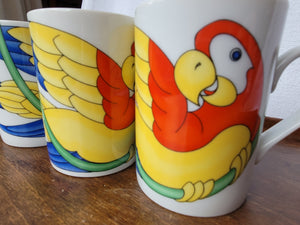 Fitz & Floyd "Parrot-in-Ring" Mugs, set of 3