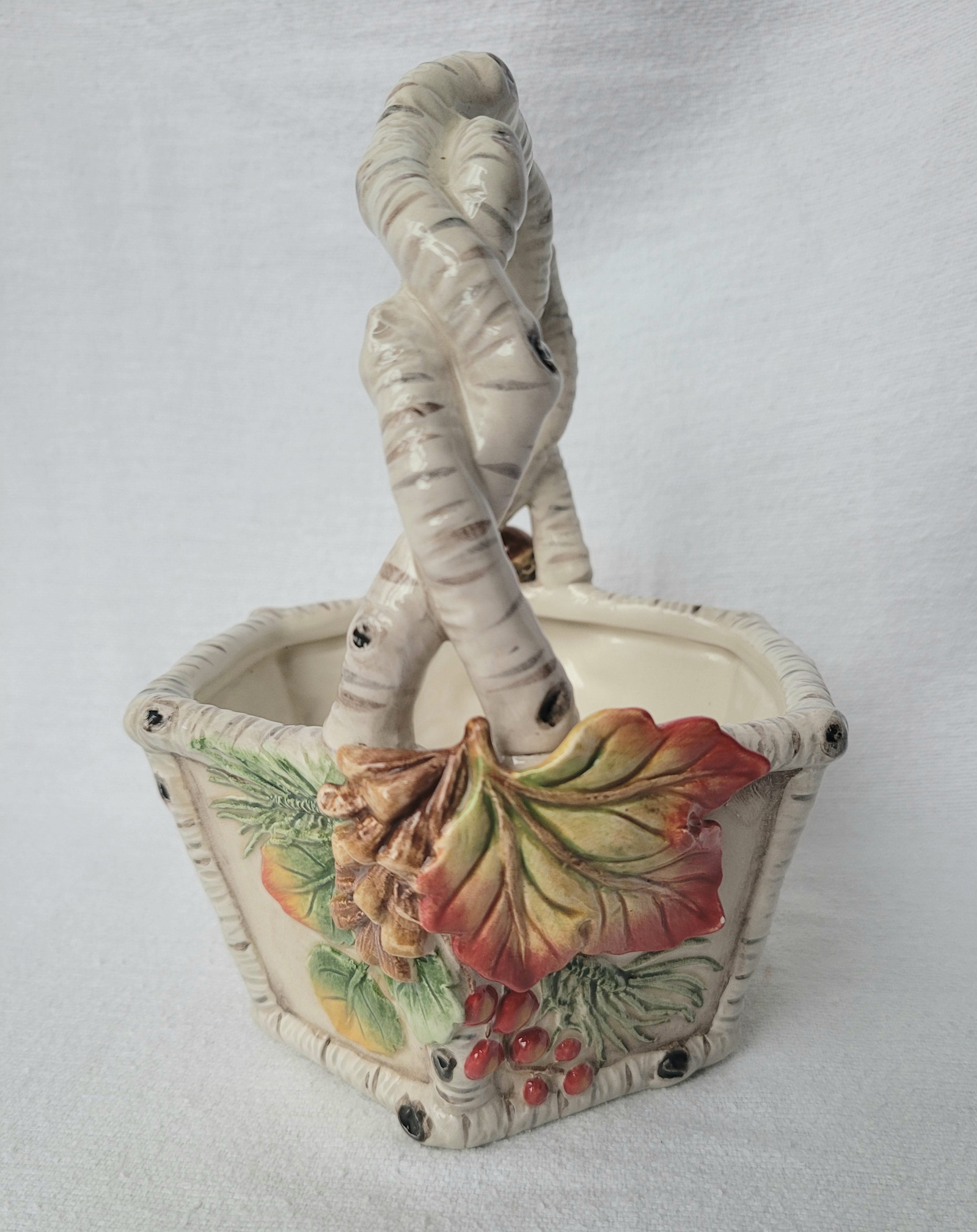 Fitz & Floyd Hawthorne Pattern Ceramic Basket