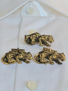 Vintage Leopard Cufflinks and Tie Clip, 1950's