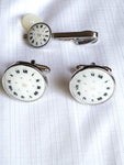 Vintage French Clock-Face Cufflinks, Tie Clip