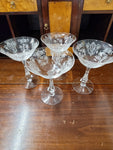 Vintage deco etched glass sherbet glasses with rose vines, set of 4