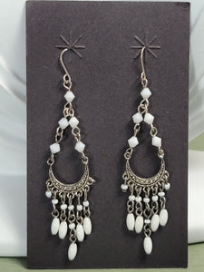 Vintage white beaded deco dangle earrings