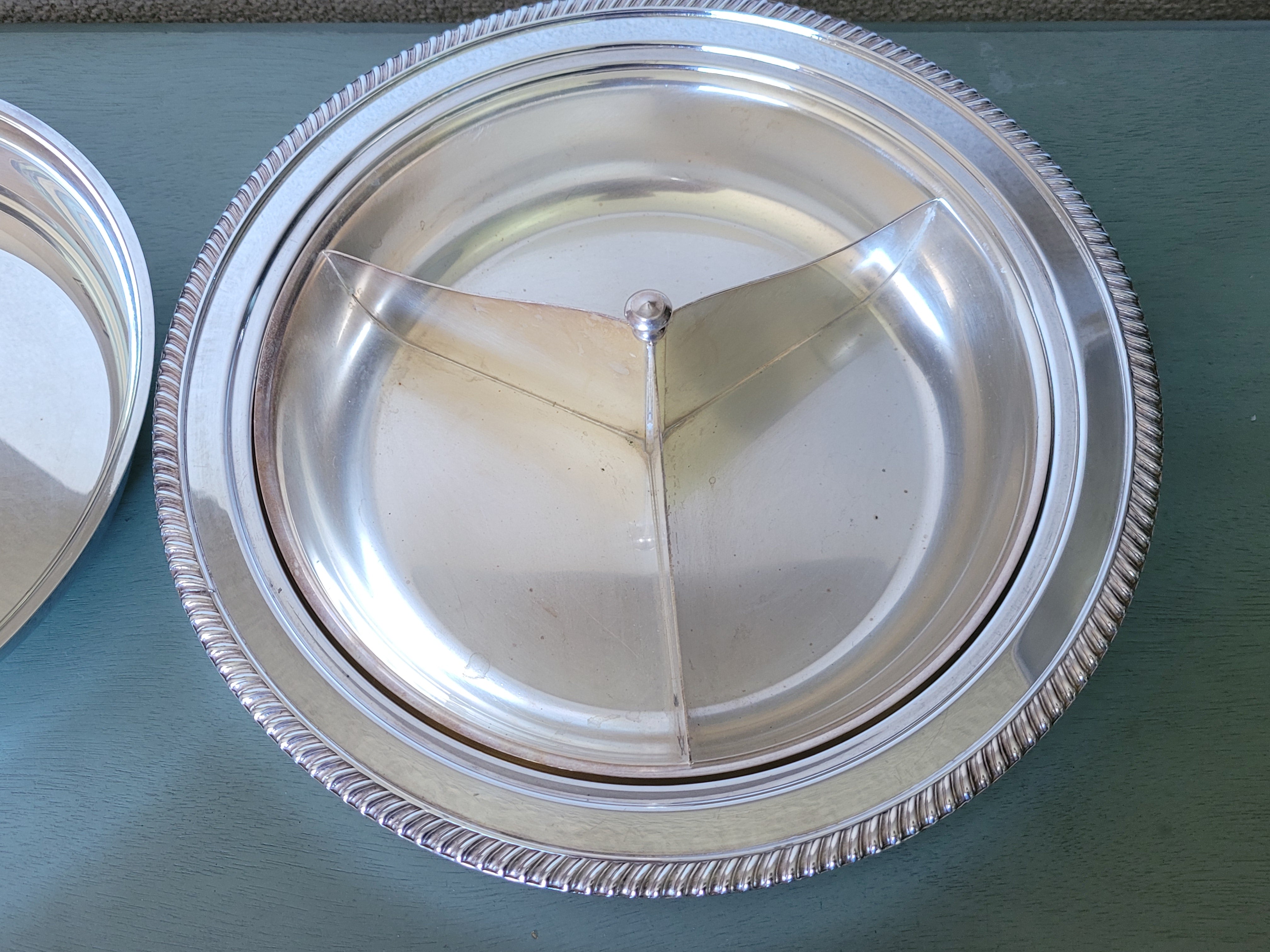 Vintage Crescent silverplate 3 part covered serving bowl