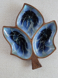 Vintage Treasure Craft blue glaze three-part relish tray