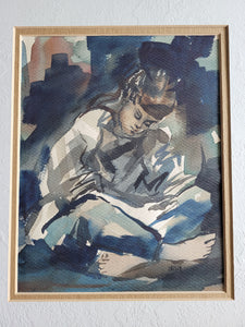 Mildred Lapson Stevens "Sitting Figure" watercolor