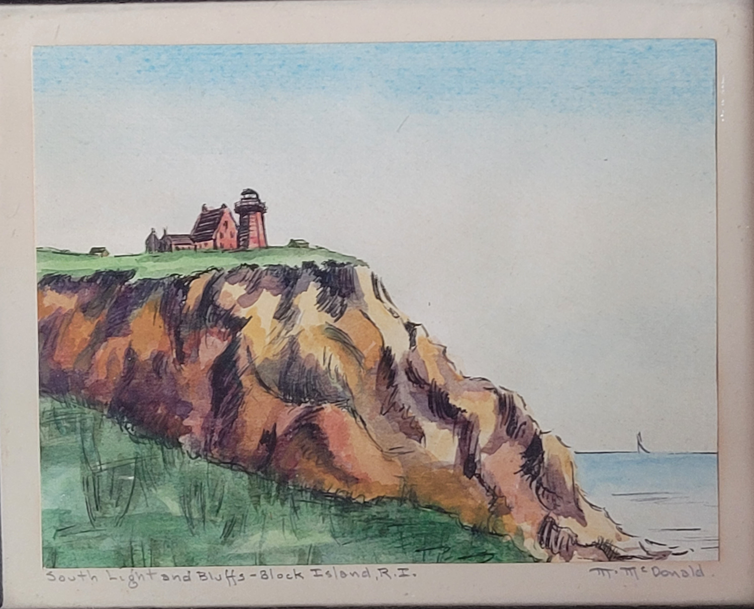 South Light and Bluffs - Block Island, R.I. by M. McDonald