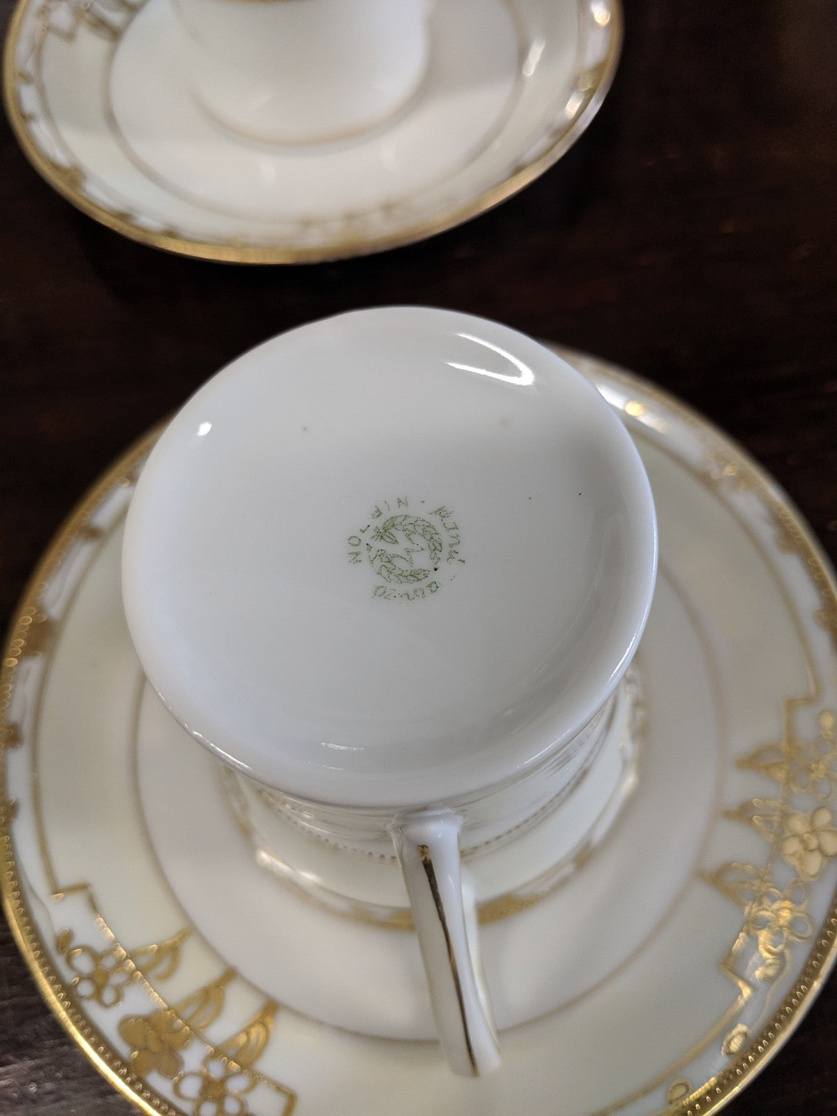 Set of 4 antique Nippon china tea cups with saucers