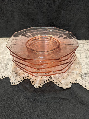 Pink Glass eight-sided salad plates, set of five