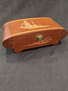 Vintage hand-carved wooden jewelry box