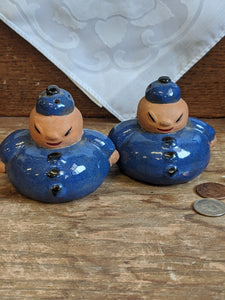 Vintage Japanese Chefs salt & pepper shakers in blue smocks