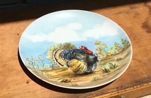 Vintage hand-painted turkey plate signed Sophia 1970