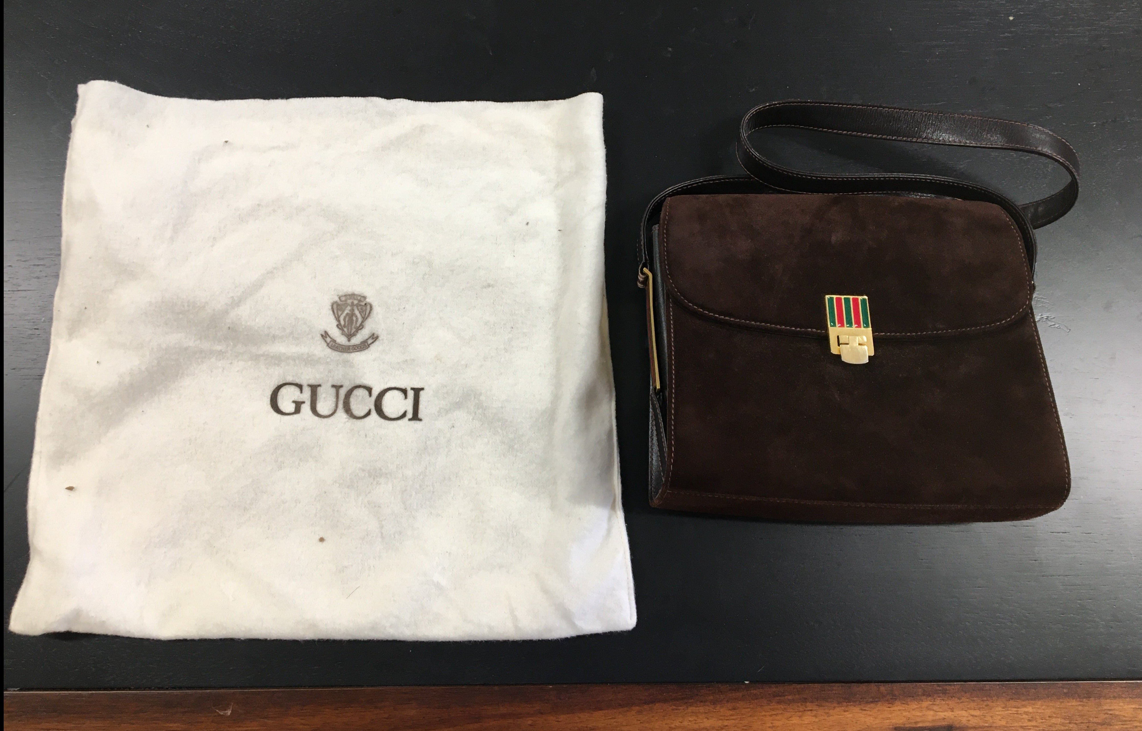Vintage brown suede Gucci handbag purse Brev.N.36282